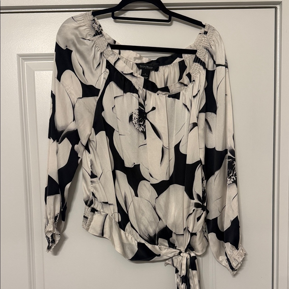 White House Black Market Black and White Floral Blouse